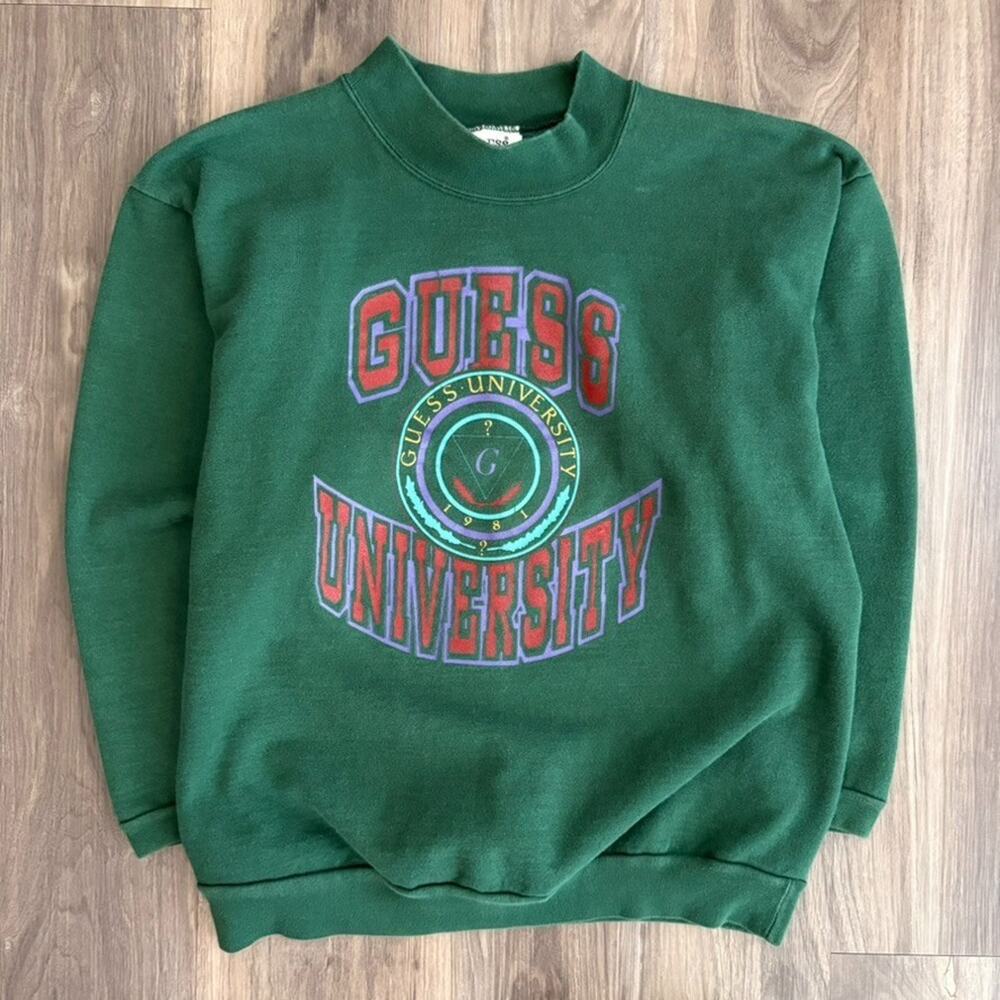 Vintage Guess Sweatshirt Men's Size S 1980s Guess University Green